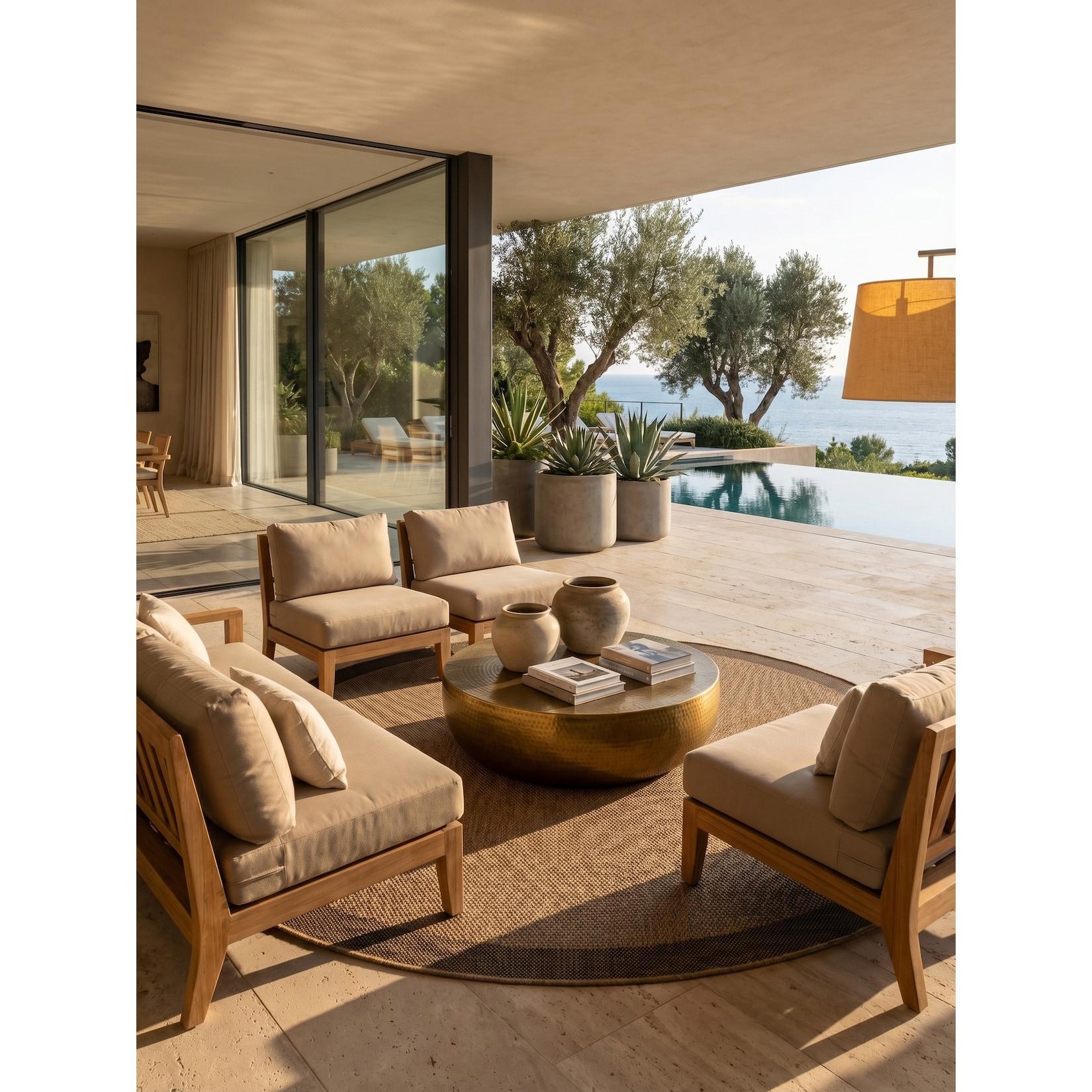 Outdoor-Teppich Jute-Optik Bordüre Beige 160x160 cm Wetterfest