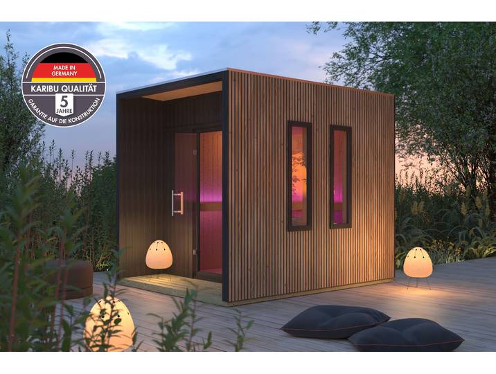 Saunahaus KARIBU Lars, Douglasie , braun (naturbelassen), Saunen, Saunaofen, externe Steuerung, 9 kW, Saunahaus, verschiedene Varianten