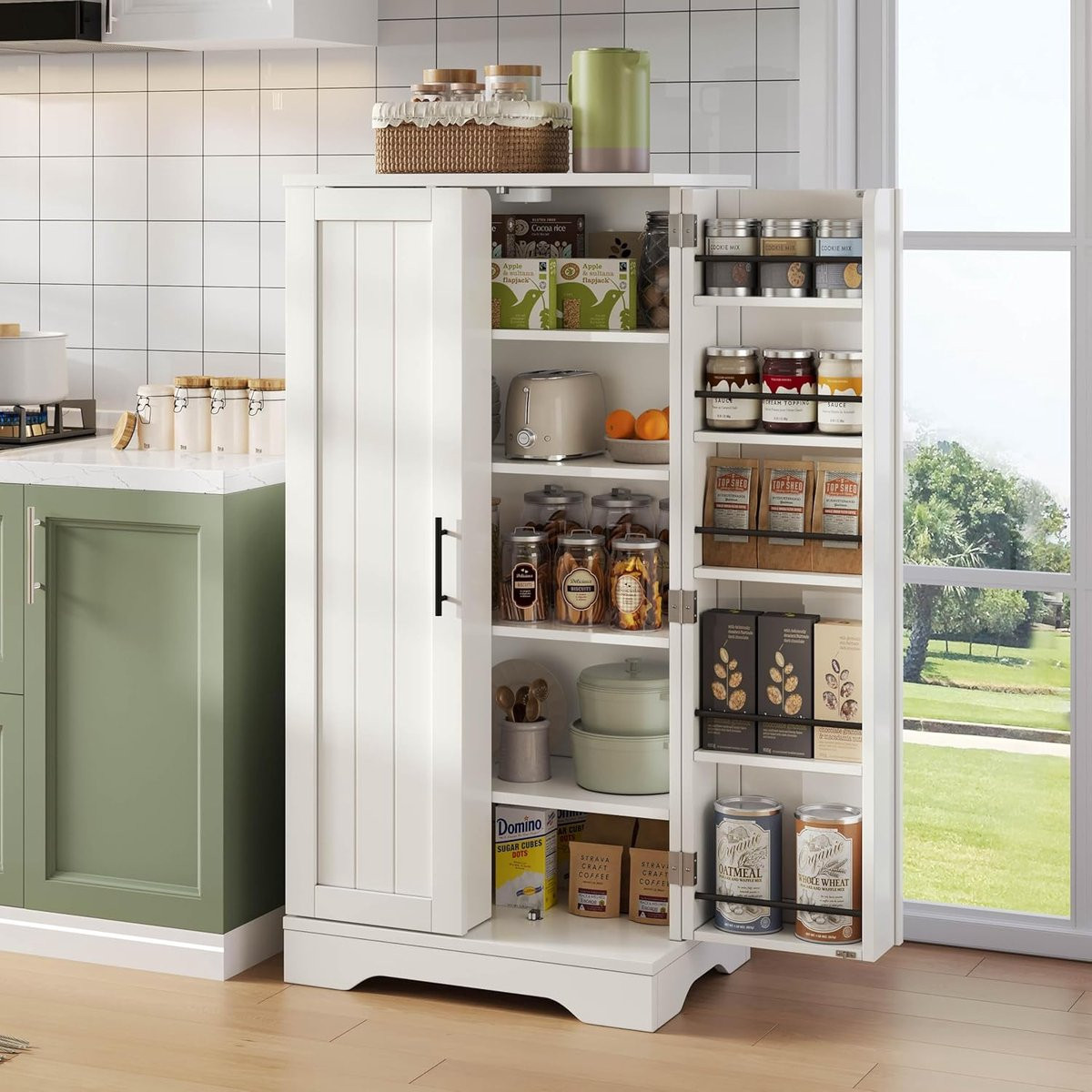 Keuken Opbergkast Hoge Kast met LED Sensor Licht voor Keuken en Woonkamer