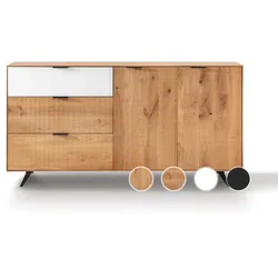 Massivholz »Lugano« Sideboard IV mit Holzfüße glatte Front / obere Schublade in Weißglas