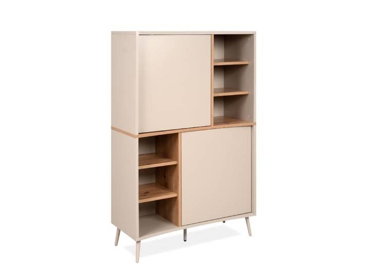 CALICOSY - Buffet haut 2 portes décor sable et chêne H140 cm MYR - Beige