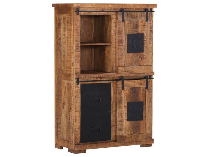 Landscape Highboard, Natur, Holz, Metall, Mangoholz, massiv, 2 Fächer, 2 Schublade(n) Schubladen, 95x145x45 cm, stehend, Holzmöbel, Kleinmöbel Holz, Holzkommoden, Highboards Holz