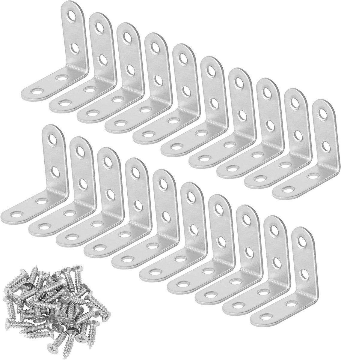 Hoekbeugel Set van 20 stuks L-vormige beugels van roestvrij staal in zilver, 40mm