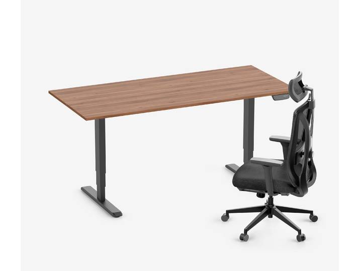 PRIMUS Schreibtisch + Stuhl VITA MESH Schwarz Normal, Sitzhöhe 44 - 52 cm 180x80 Nussbaum