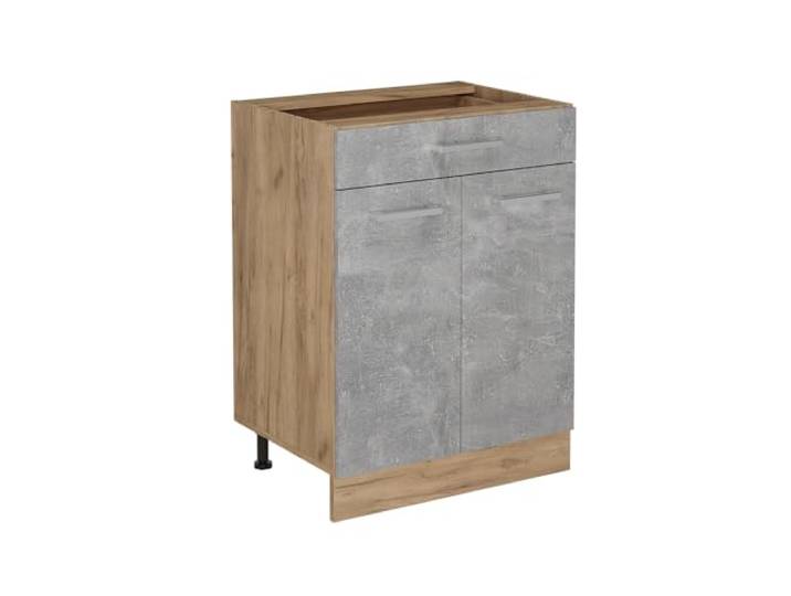 Vicco Küchenunterschrank R-Line, Beton, 60 cm 1 Schublade · Ohne Arbeitsplatte · Höhenverst. Füße · 2 Türen · Leichter Zugriff