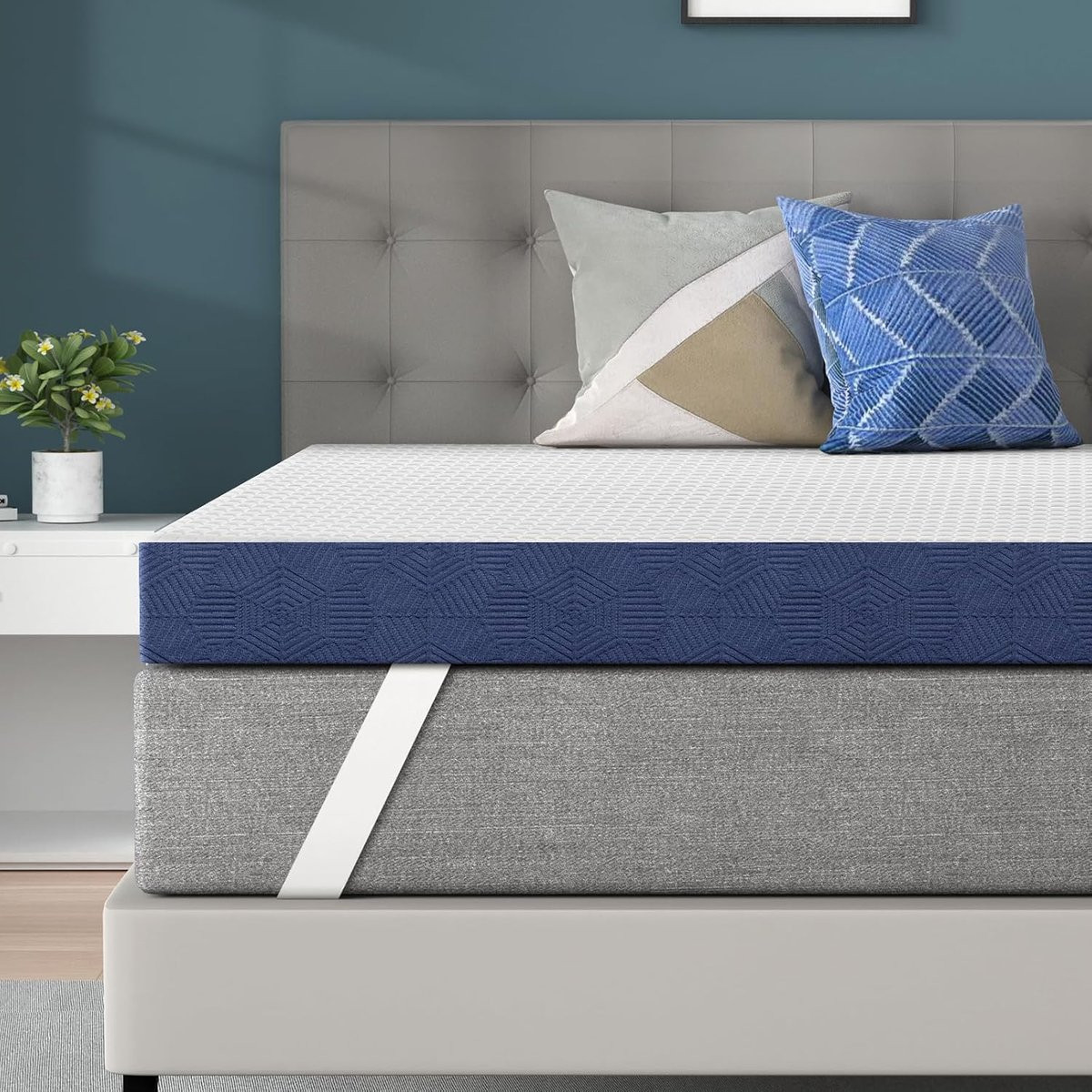 Matrastopper Matrasverbeteraar met Traagschuim Gel - Wit Blauw - 180 x 200 cm