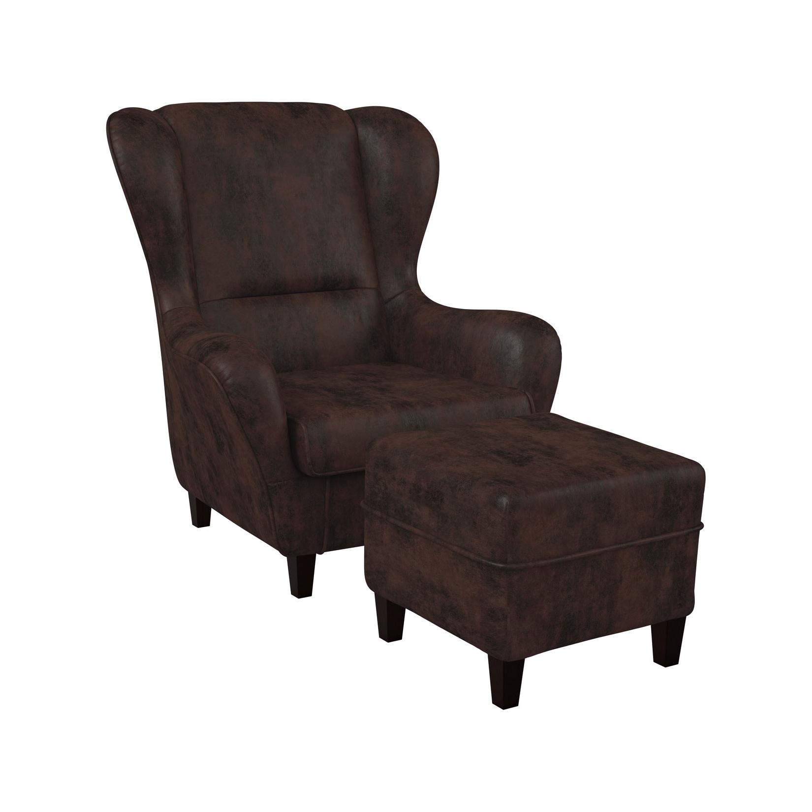 Supellex Sofia Ohrensessel mit Hocker Design Kunstleder Braun