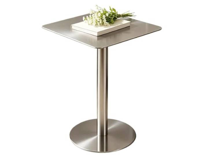 Gaommini Kaffee-/Teetisch, Nachttisch, Sofa-Beistelltisch für Cocktailbar, Pub, Esszimmer, Bistro, Tisch im Freien, Esstisch in Thekenhöhe – Silber/Edelstahl(Square,50x50x105cm)