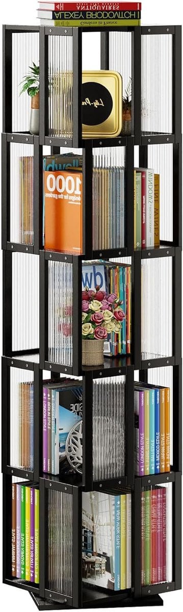 Draaiende Boekenplank Zwart - 360 Graden Rotatie Opbergkast Toren met 5 Lagen