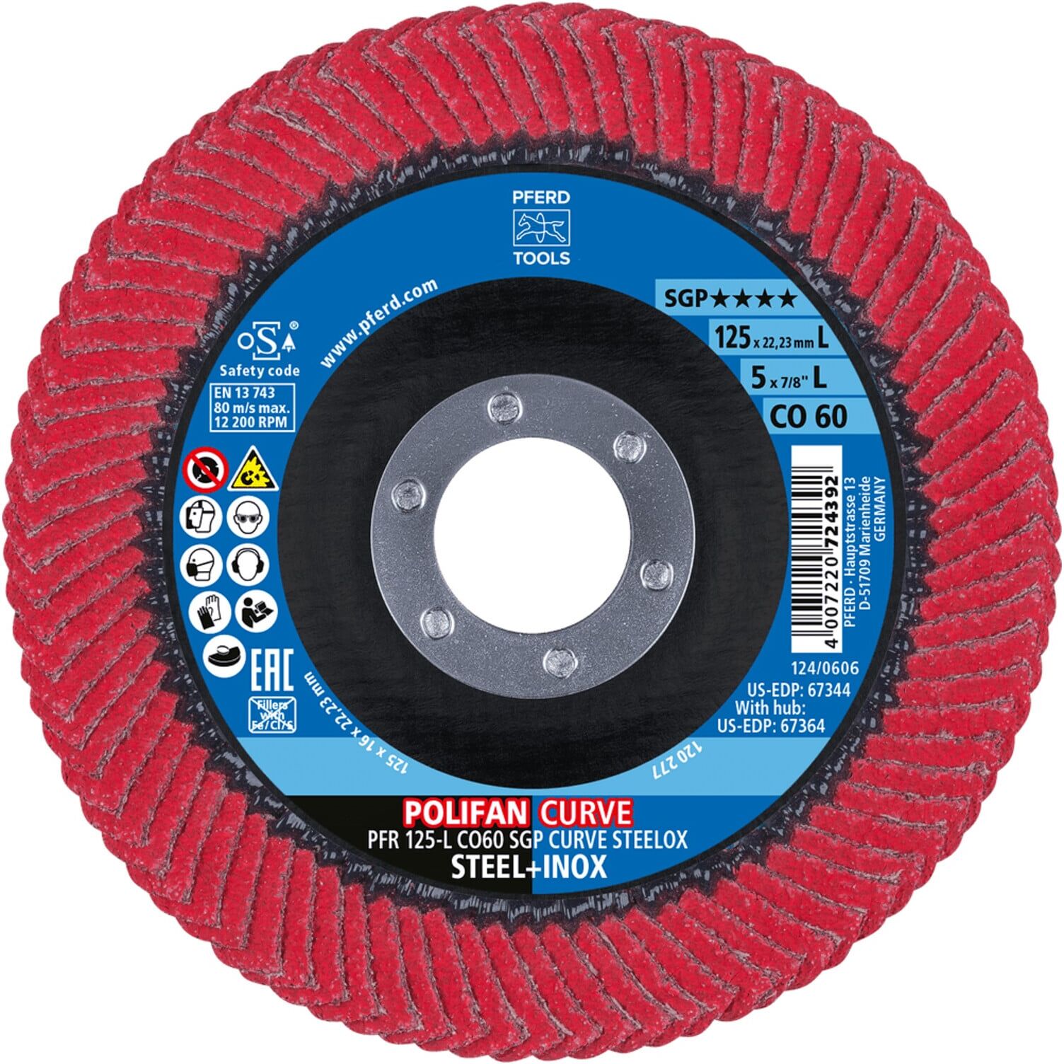 PFERD TOOLS POLIFAN-Flap Discs PFR 125-L CO 60 SGP CURVE STEELOX (67698066)