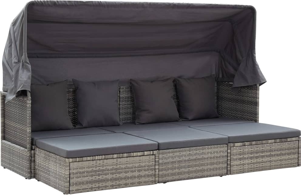 The Living Store Garten-Sonneninsel mit Dach Grautöne Poly Rattan