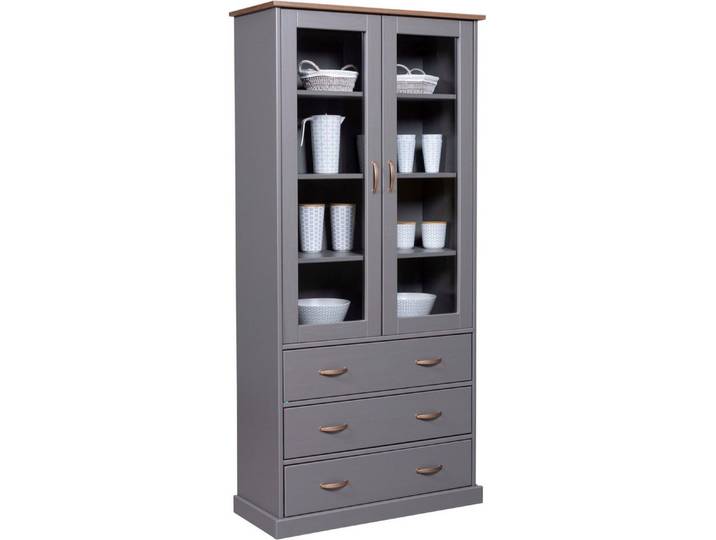Inter Link Buffet Luzerna Kiefer Massivholz, FSC, Vitrinenschrank Geschirrschrank im Landhausstil, BxTxH: 90 x 38,4 x 190 cm