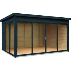Wolff Finnhaus Gartenhaus Studio 44-D mit Alu-Eckverkleidung/Schiebetür  anthrazit Aluminium Eckverkleidung und Schiebetür-Rahmen in anthrazit