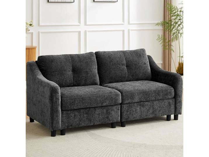 JIEXI Canapé d'angle convertible Canapé en velours côtelé canapé-lit 251 cm (Gris 2 places)