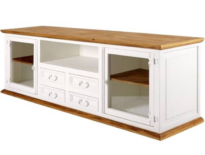 1a Direktimport TV Lowboard Fernsehschrank Mexico Weiß/Honig - Landhausstil - Pinie Massivholzmöbel
