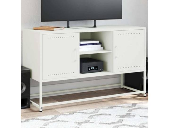 HEFZGDB TV-Schrank Weiß 100,5x39x60,5 cm Stahl Industrie-Stil mit reichlich Stauraum für Multimedia-Geräte, Robustes Gestell, langlebig und pflegeleicht, Wandhalterung inklusive