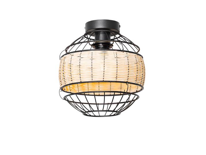 Plafonnier oriental noir avec rotin 25 cm - Emir