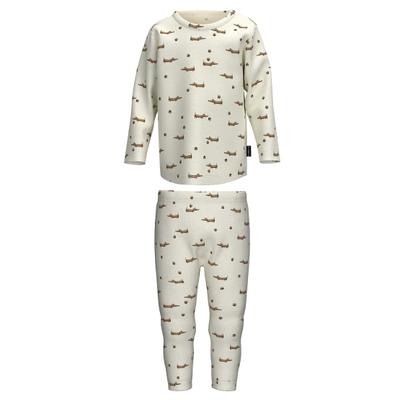 Schlafanzug TRIGEMA "TRIGEMA Baby Set mit Dackelmuster", Jungen, Gr. 80, natur, 95% Baumwolle, 5% Elastan, Homewear-Sets Schlafanzug