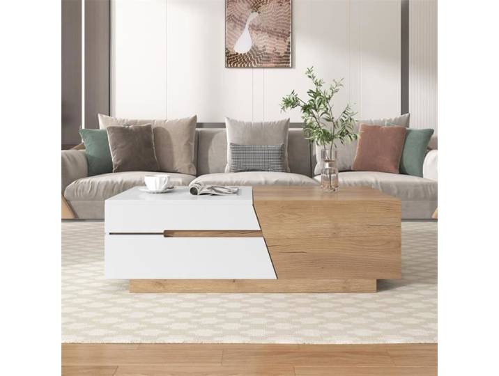Table basse extensible 120x50x37.5cm table basse rectangle avec tiroirs structure color block Naturel