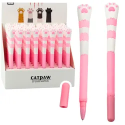 Gelstift mit Katzenpfotenmotiv, blaue Tinte, rosa Kappe, 16,5 cm