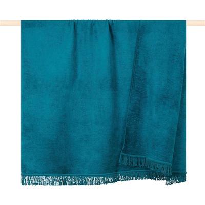 Wohndecke PAD "Sydney", blau (emerald), B:150cm L:200cm, Mischgewebe, Wohndecken, Wohndecke, Made in Europe, Uni Farben, mit Fransen, 150x200 cm