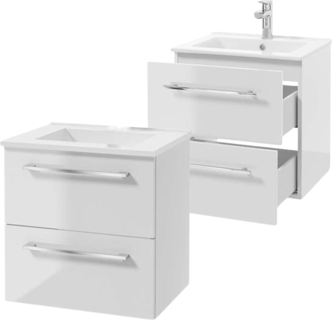 Deftrans Despacito D60 Onderkast voor wastafel met wastafel - Wit glanzend - B/D/H: 60 x 60 x 40 cm - 2 lades - Soft-close sluiting