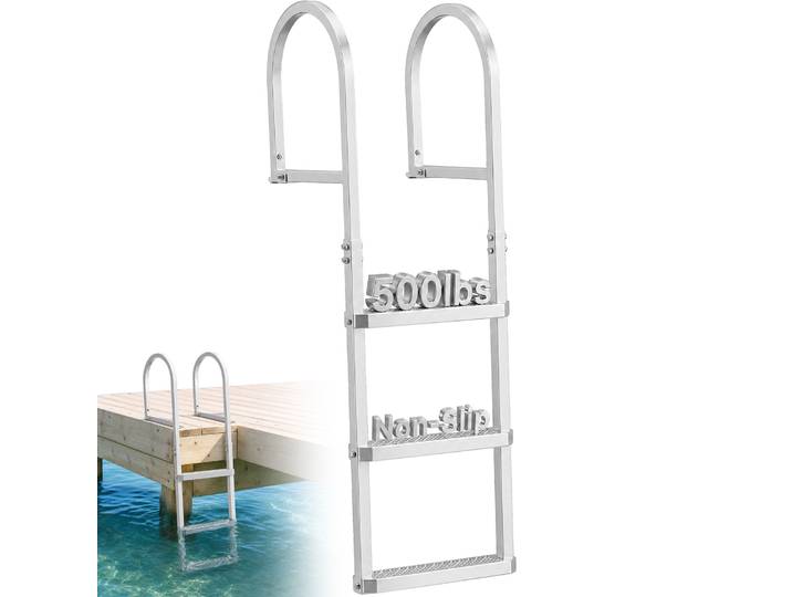 Vevor Echelle De Ponton 3 Marches Amovible\, Echelle De Baignade En Alliage Dealuminium Pour Quai\, Lac\, Piscine Et Bateau\, Capacite De Charge 227 Kg\, Avec Mains Courantes\, Marches Antiderapantes En Pp