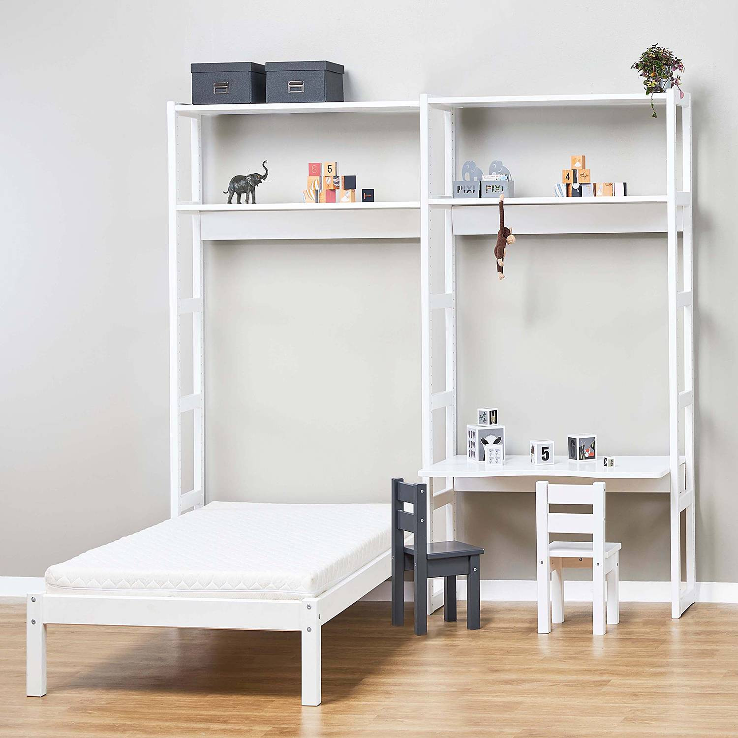 home24 Open kast met bed II, wit, 169 cm