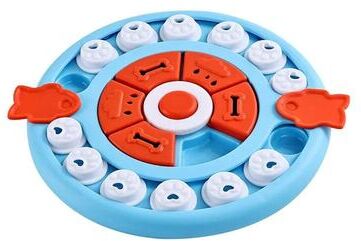 Uplift Essentials Interactive Turntable Smart Cat Puzzle & Slow Feeder round Pizza Blue
