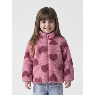 Plüschjacke NAME IT "NMFMONICA TEDDY JACKET AOP NOOS", Mädchen, Gr. 110, pink (flowering ginger), Plüsch, Obermaterial: 100% Polyester, bedruckt, normal, gerader Abschluss, Jacken, Kunstfaser