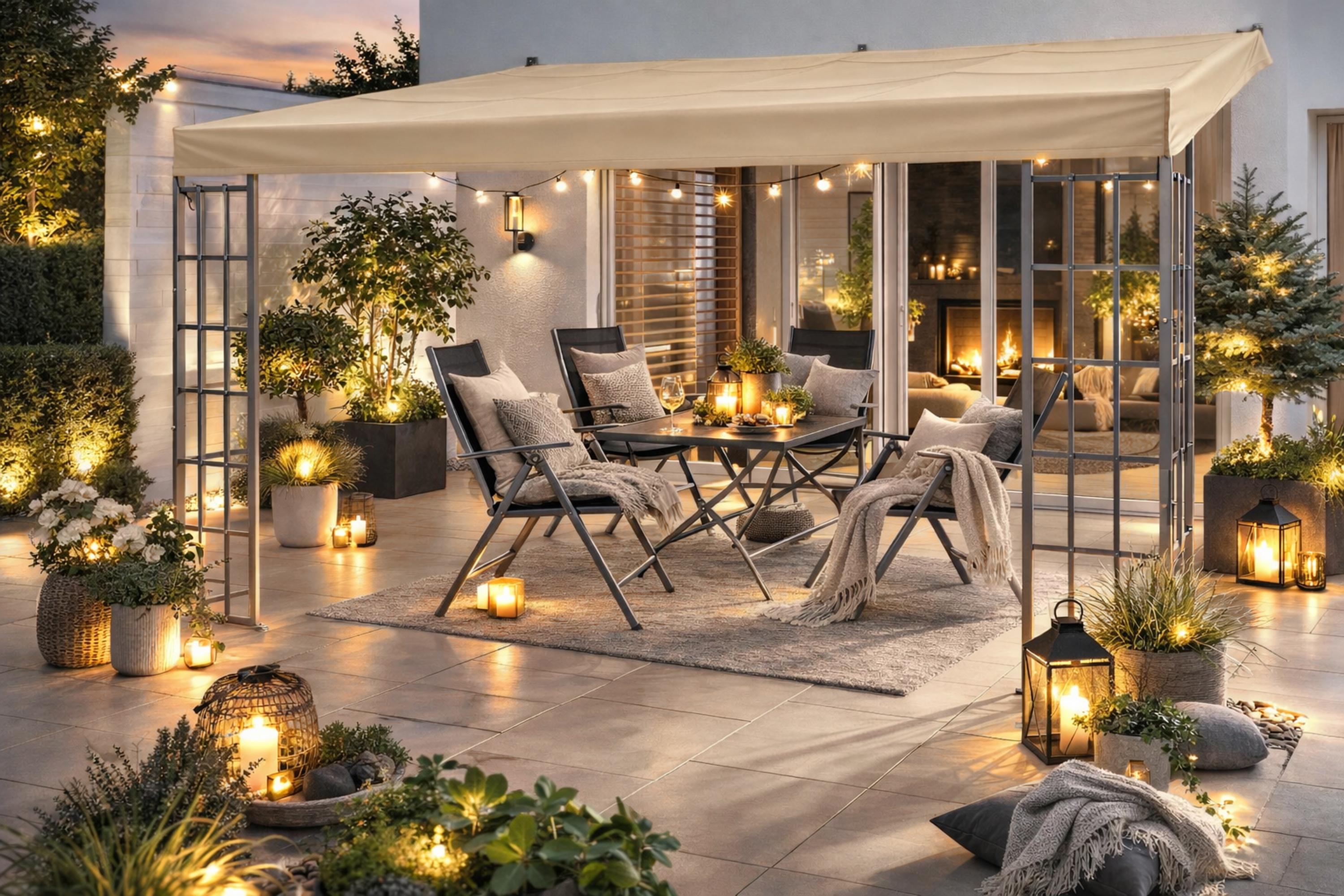 Rank Anbau 3x4m Sand Anbaupavillon Terrassendach
