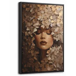 LEINWAND Bilder mit Rahmen - Gesicht - Dame - Blätter - Pinselstriche - 20x30