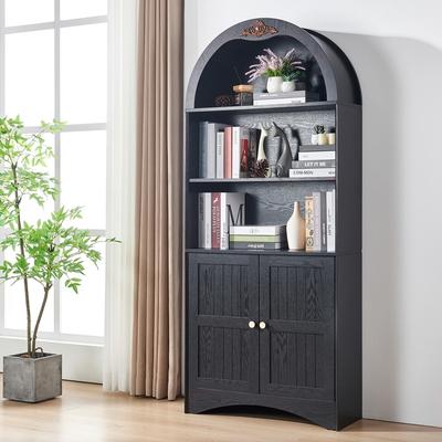 Arched Storage Cabinet with Decorative Applique, MDF Anti-Scratch Surface Sideboard, Adjustable Shelves & Hinges
