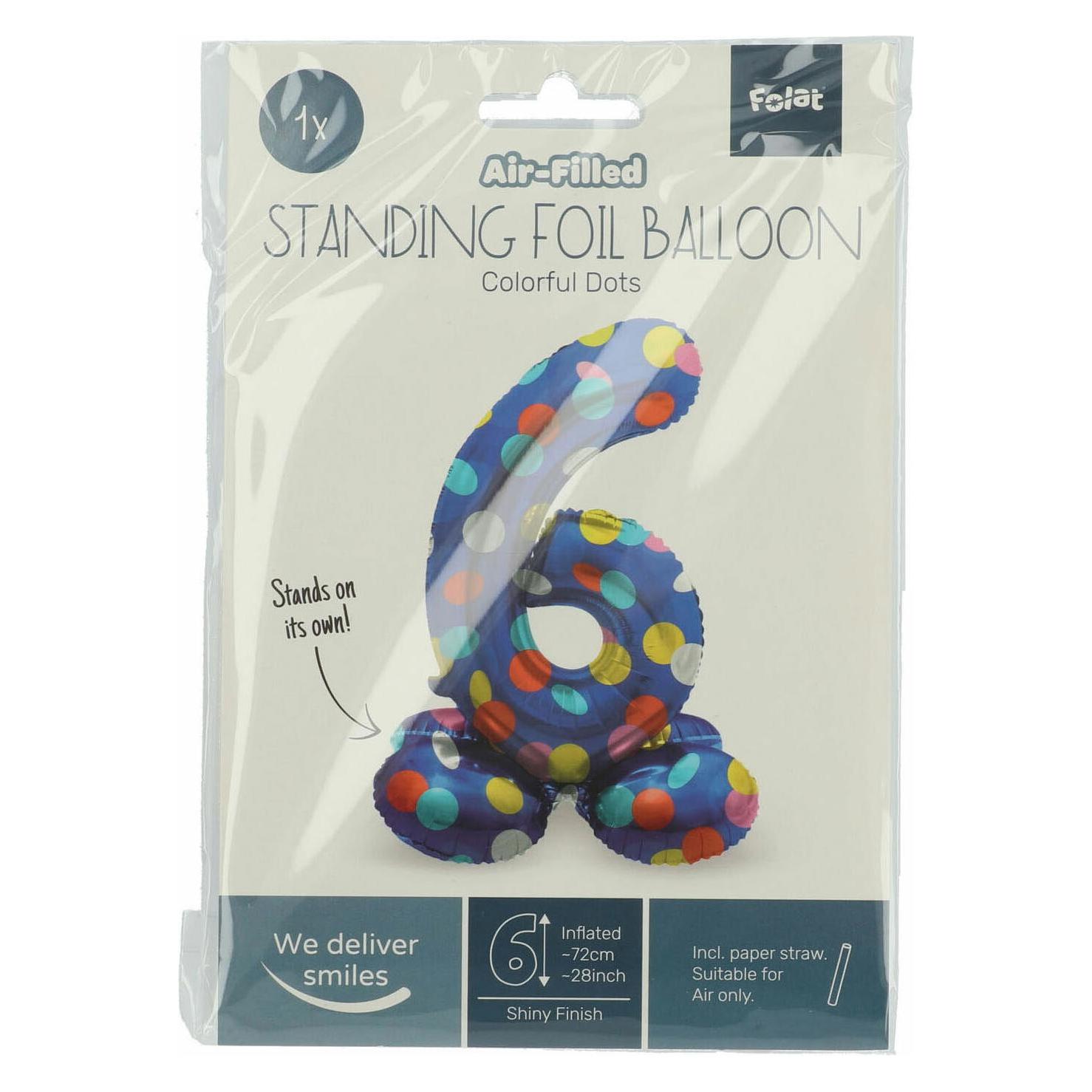 Folat Stehender Folienballon Bunte Punkte Zahl 6 - 72cm (1x) (63.976)