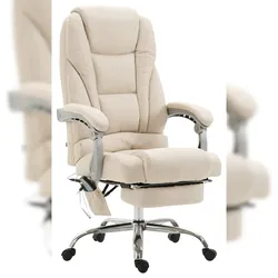 Décoshop26 - Bürostuhl mit Massagefunktion und verstellbarer Fußstütze in cremefarbenem Stoff 10_0002590 10_0002590