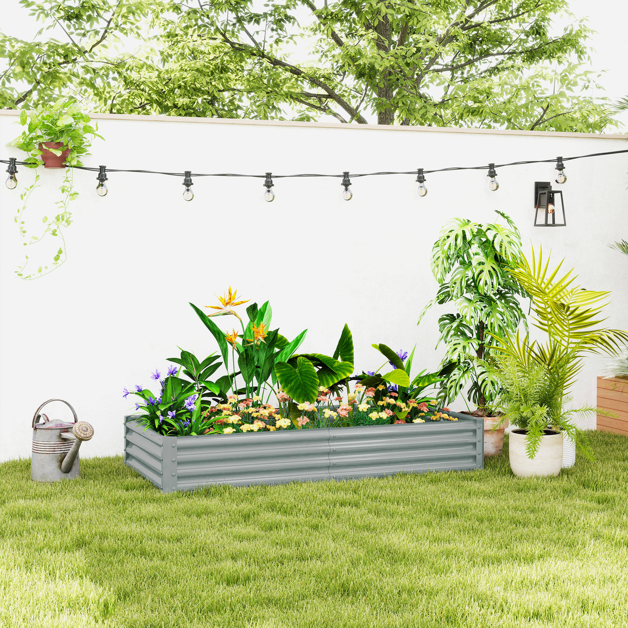 Outsunny Letto da Giardino Rialzato in Acciaio Galvanizzato, Orto Rialzato, 180x90x30 cm, Argento   Aosom Italy