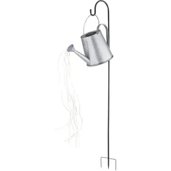 Wasserfall Gießkanne Solar LED Garten Deko draußen Gießkanne mit Lichterkette Außen mit Halterung, flackernde LEDs, 80x LED neutralweiß H 130 cm