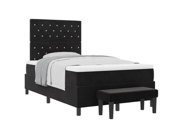 KTHLBRH Boxspringbett mit Kopfteil schwarz 200 x 120 cm Samt Kopfteil aus Samt, Holzrahmen, mittelfeste Matratze, modernes Design, pflegeleicht