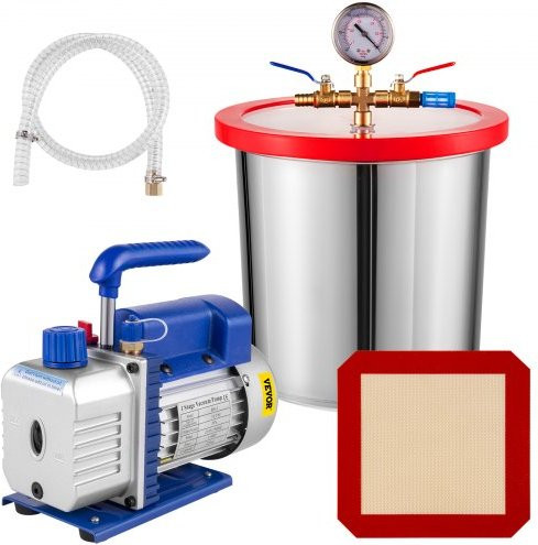 VEVOR Vacuümpomp Set voor Airconditioning en Voertuig Onderhoud, 3CFM 1/4HP, 3 Gallon Vacuümkamer, 1720 omw/min, Multicolour