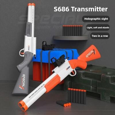 Uplift Picks TwinStrike S686 Double Barrel Dart Blaster For Outdoor Games gray