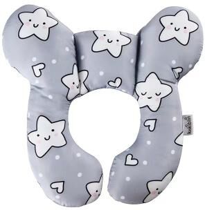 On Spot Shop Cotton Soft Baby U Shaped Pillow, Multi functional Stroller & Car Travel Pillow For Children With Cartoon Designs gray Star