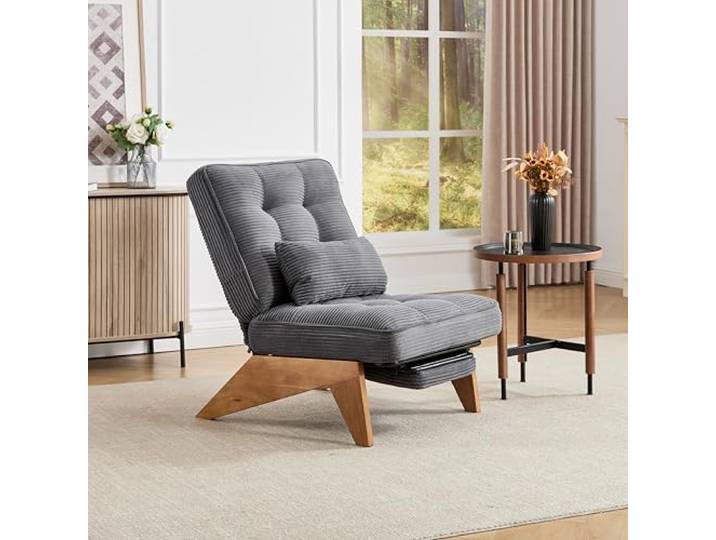 VILUXE Loungesessel Cord Relaxsessel Verstellbar Fußstütze Dunkelgrau Moderner Relaxsessel, Cordbezug, verstellbare Rückenlehne, Fußstütze, Lendenkissen, Wohnzimmer
