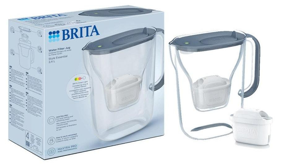 BRITA Style Essential waterfilterkan steingrijs met 2,4 liter inhoud en BRITA MAXTRA PRO waterfilter