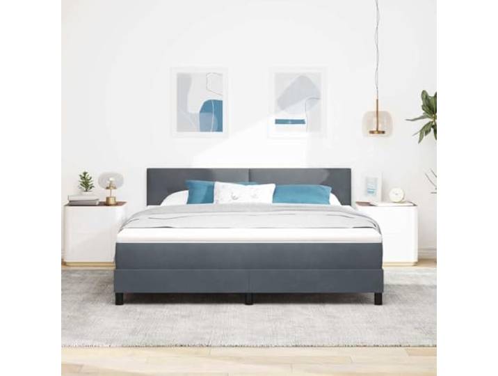KTHLBRH Boxspringbett Dunkelgrau 180 x 200 cm Samt Mit Kopfteil, fester Lattenrost, Weichschaum, Technisches Holz
