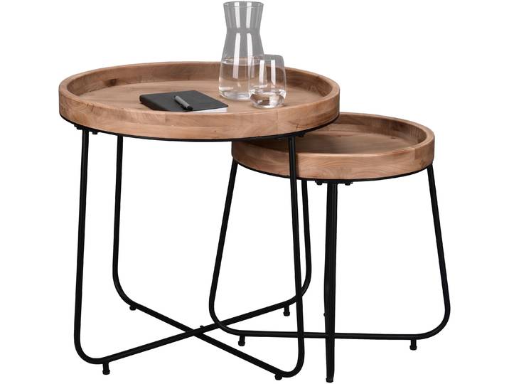 Beistelltisch MIRRORS AND MORE Jette , braun (holzfarbig, schwarz, holzfarbig), B:48cm H:52cm T:48cm, Tische, Beistelltisch, hochwertige Echtholzplatte