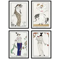POSTER Set mit 4 Frauen vom Künstler George Barbier A4 Schwarzer Rahmen
