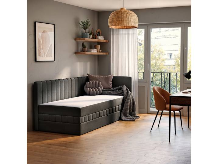 Schlafsofa Grau Chenille Triss 213 x 83 x 99cm Ecke davorstehend rechts mit Schlaffunktion Modern