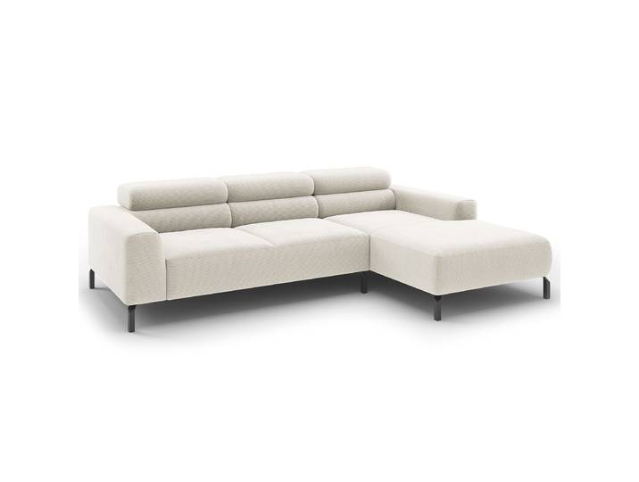 Ecksofa Longchair opt Funktion Silber Feincordstoff Feena 258cm Longchair davorstehend rechts Kopfstütze verstellbar