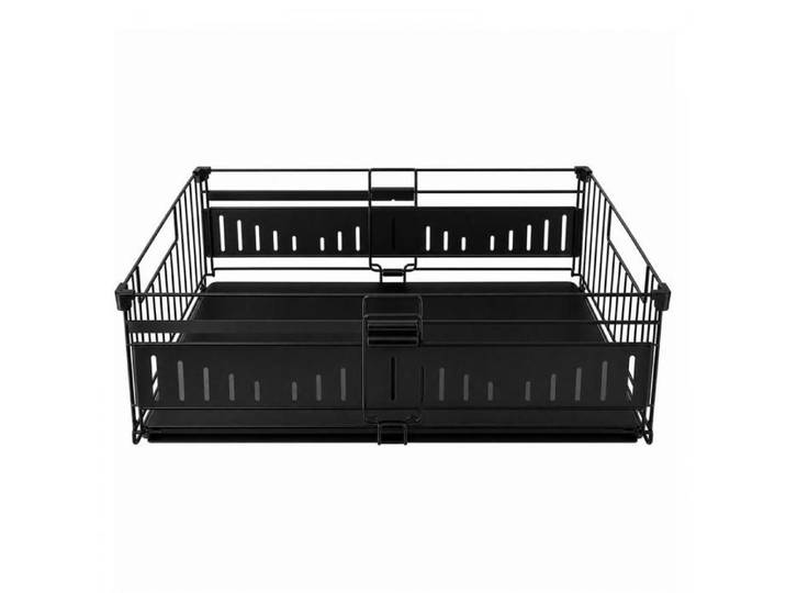 KEDIA Lot de 2 Tiroir Coulissant pour Cuisine Télescopique Noir 32-49*39*17cm Organizer pour Placard de Cuisine sans Perçage