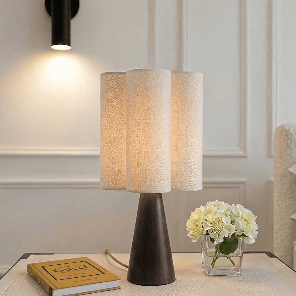 Lagos Walnut Table Lamp with Fluted Linen Shade